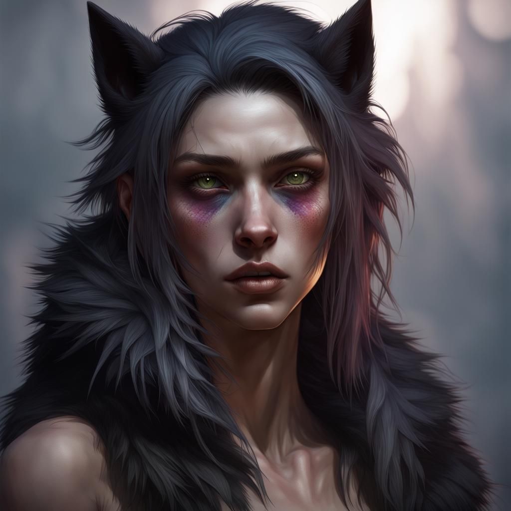 Detailed Werewolf Portrait in Art Nouveau Style