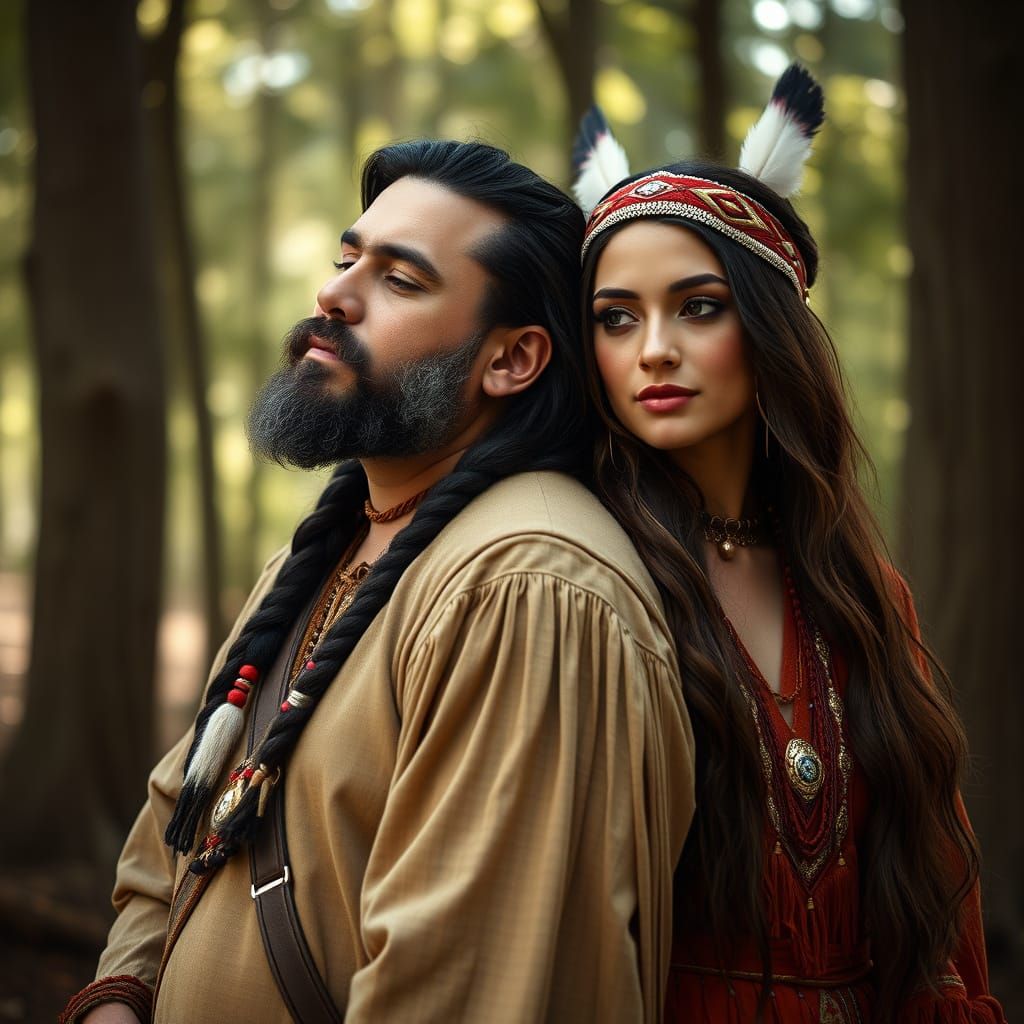 Native American Couple Embrace in Hyperrealistic Style