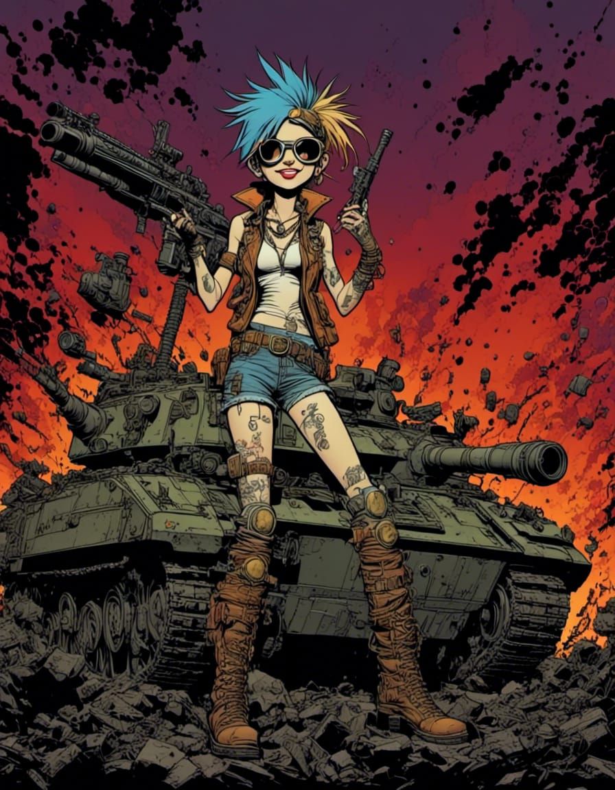 Tank girl art style of jamie hewlett <lora:Comic Book XL:1.0> <lora:Comic Style:1.0>