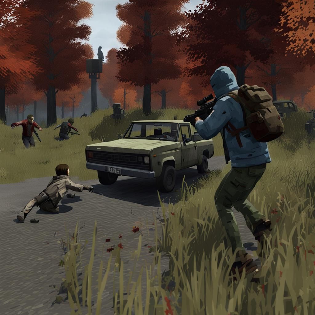 DayZ Player vs Zombie in Minecraft Style