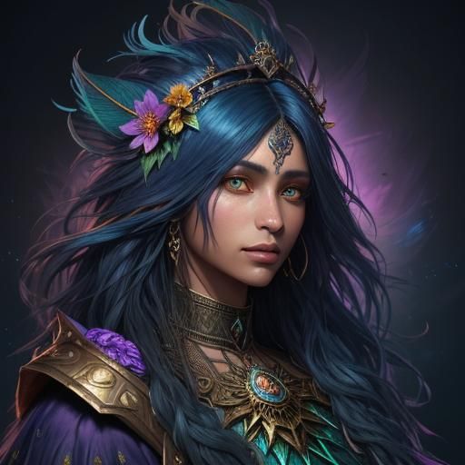 Peacock Fantasy Woman: Dark Fantasy Concept Art