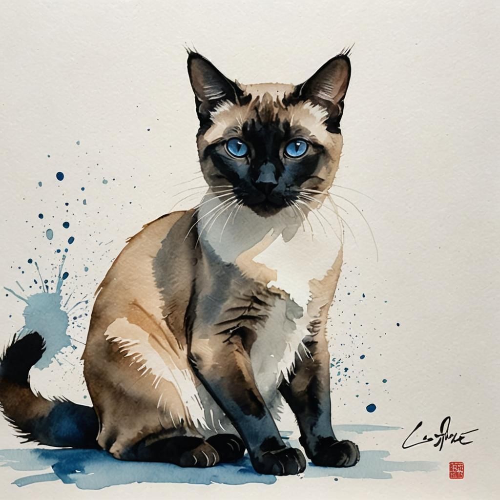 Sumi-e Ink Cat with Calligraphy