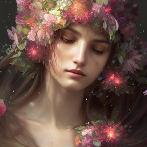 Ethereal Flower Fairy Portrait in Rain