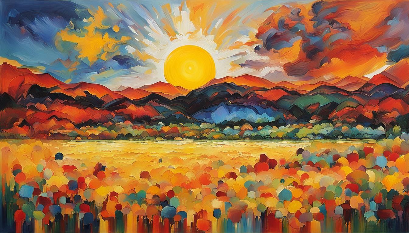 Expressionistic Sunrise Over Abstract Landscape