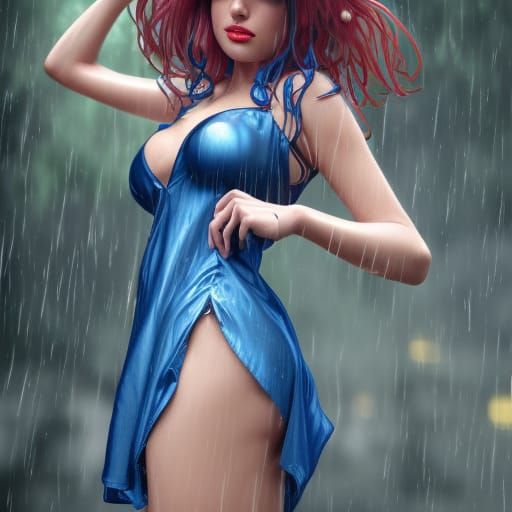 Pin-Up Girl in Rain: Hyperdetailed Digital Art