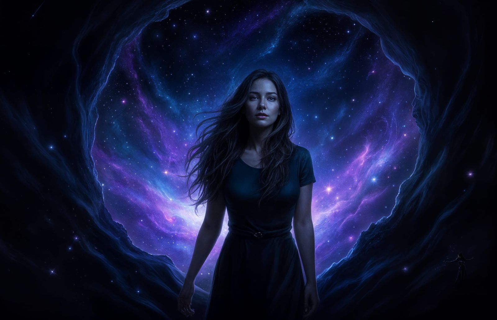 Mysterious Woman at Cosmic Rift Digital Painting
