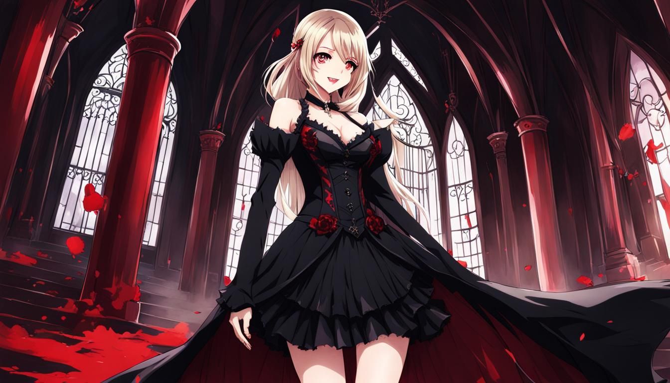 Smiling Vampire Lady in Castle, Anime Art