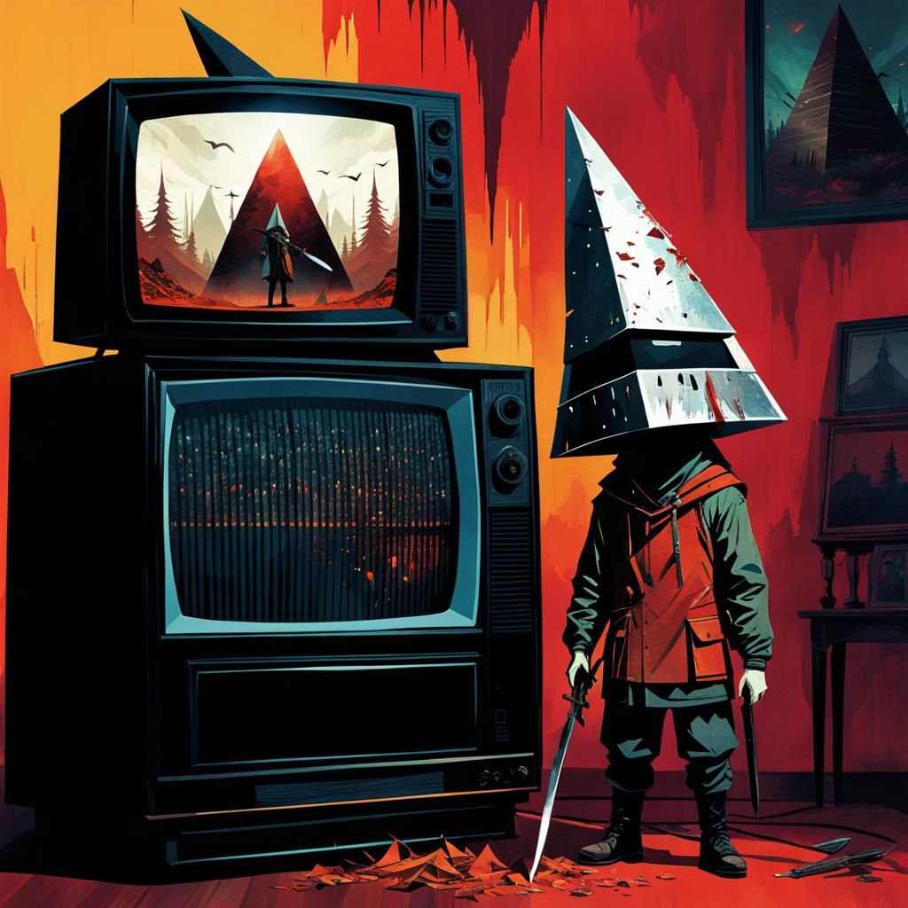 Surreal Pyramid Head Double Exposure Illustration