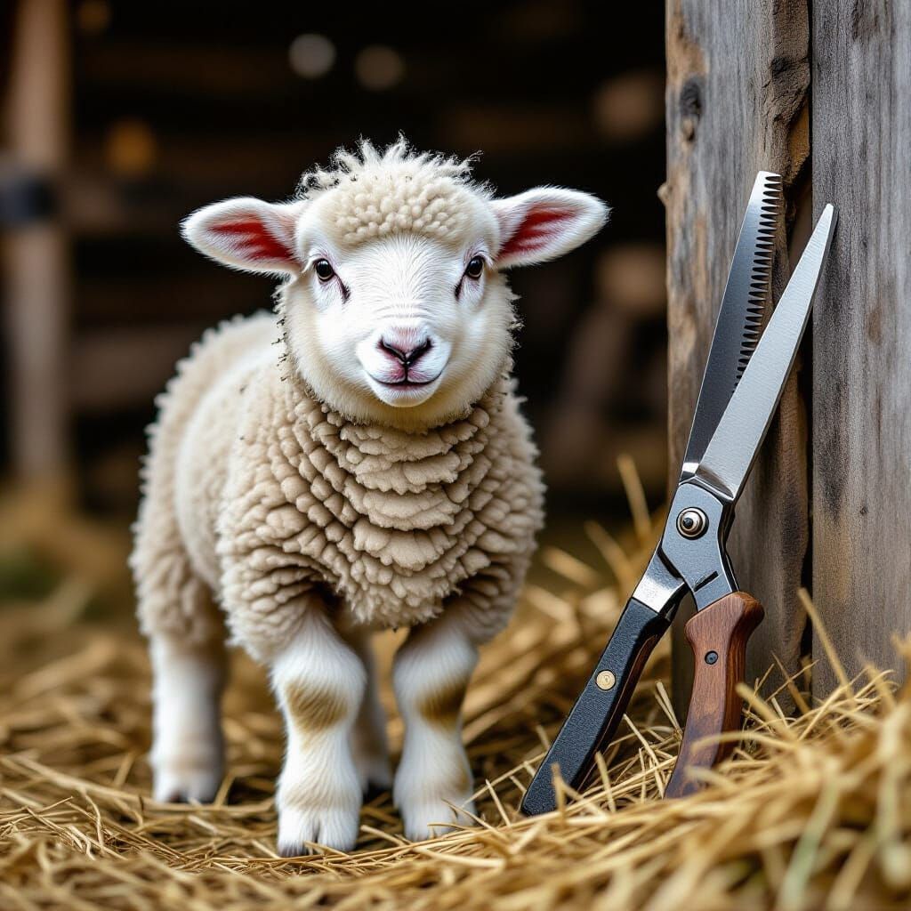 Anxious Lamb in Rustic Farm Setting