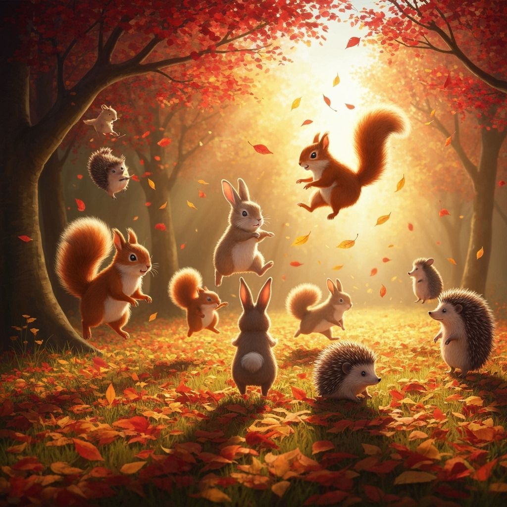 Woodland Creatures Play in Golden Autumn Light