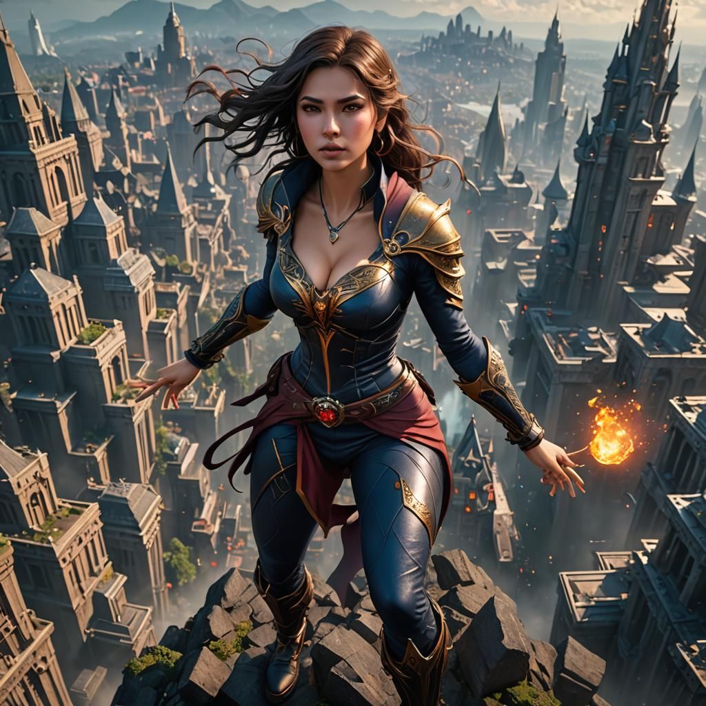 Giantess Crushing Building: Detailed Matte Painting