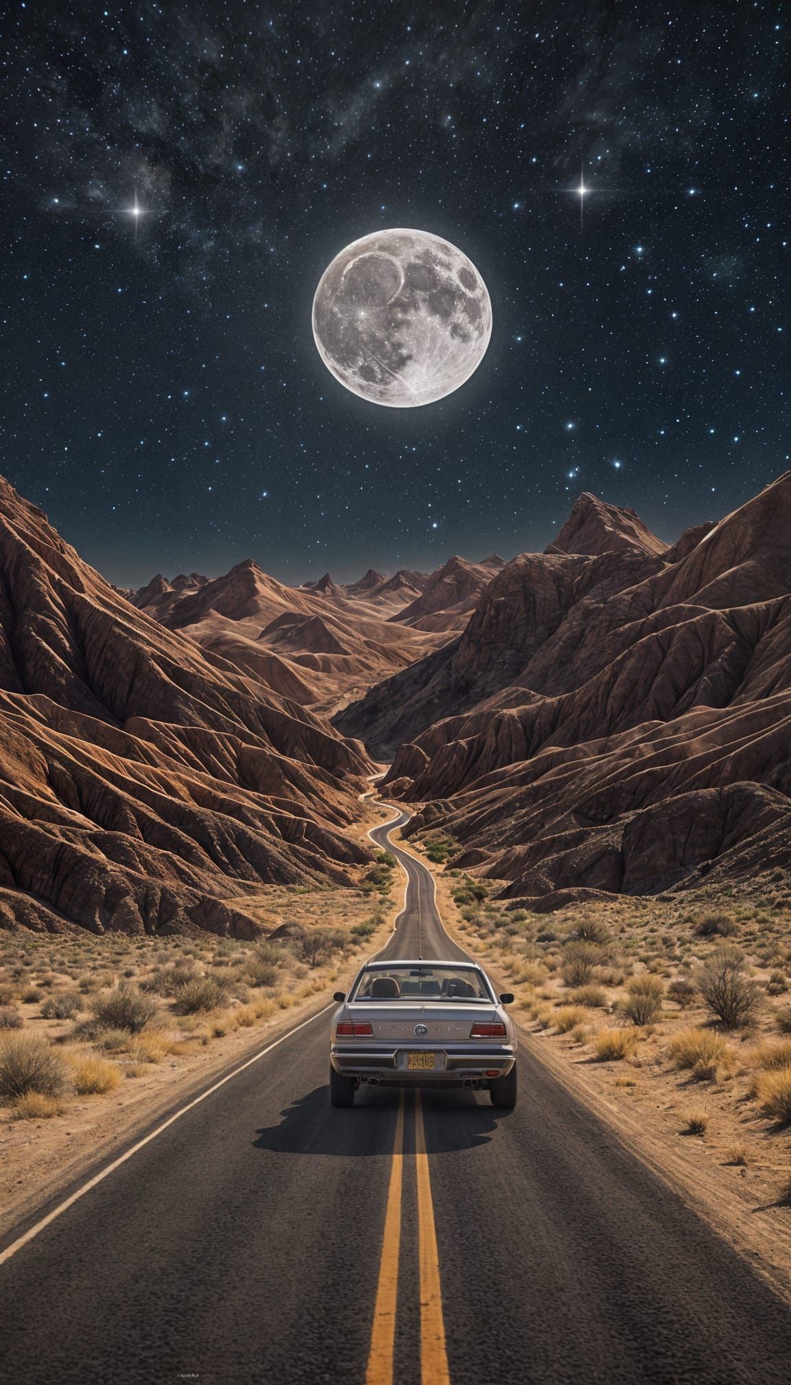 Retro-Futuristic Desert Highway at Night