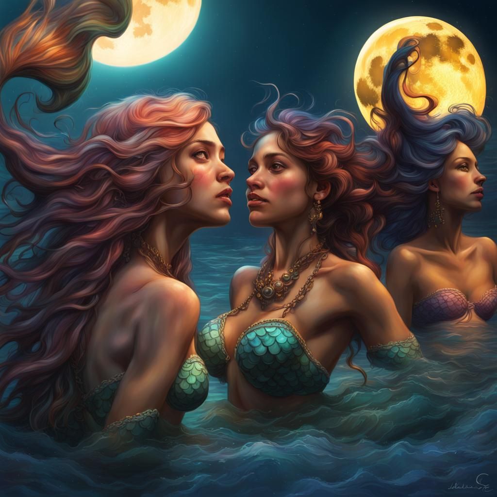 Hyperrealistic Mermaids Under the Moon
