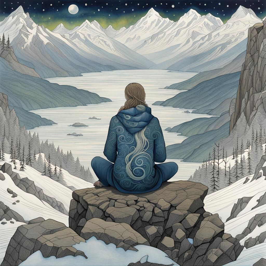 Nordic Calm: Figure Overlooking Aurora Borealis