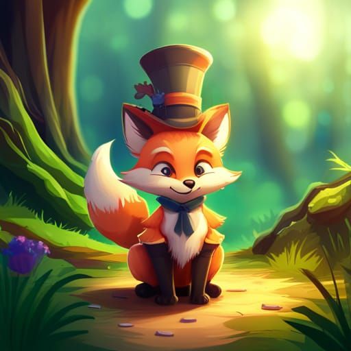 Charming Chibi Fox With Top Hat, Digital Art