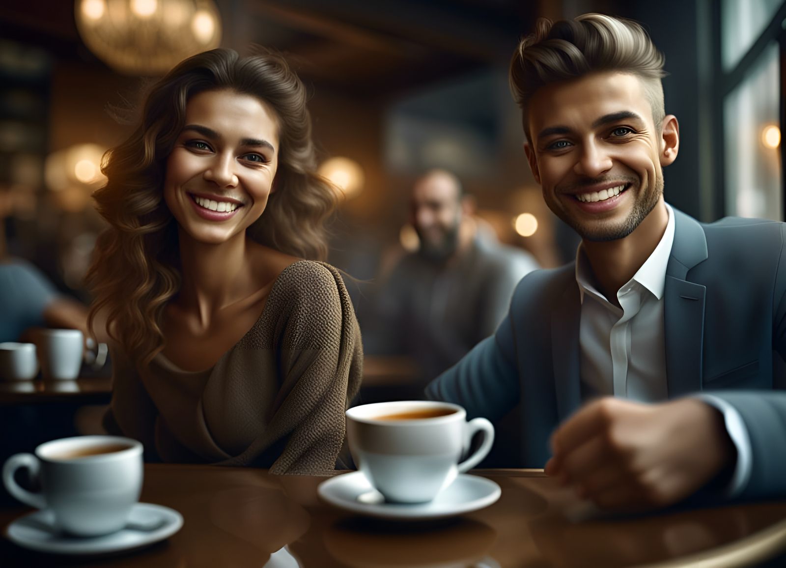 Cafe Scene: Hyperrealistic Portrait with Ethereal Lighting