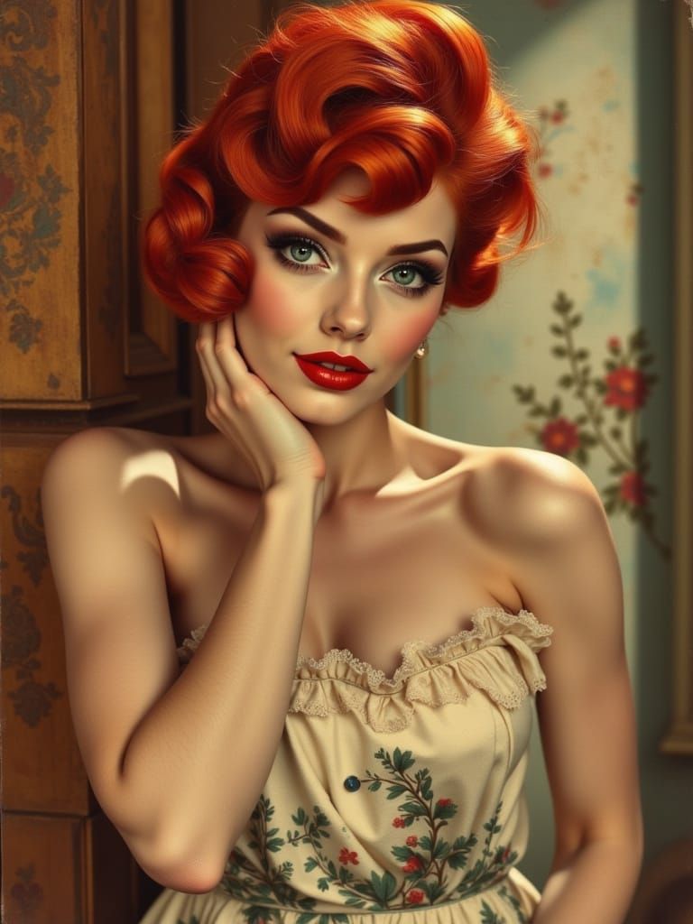 1950s Pin-Up Girl with Red Hair