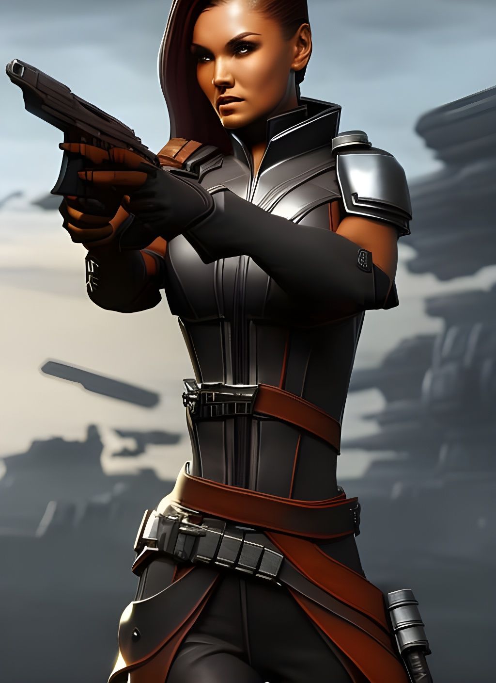 Space Pirate Woman with Sci-Fi Gun