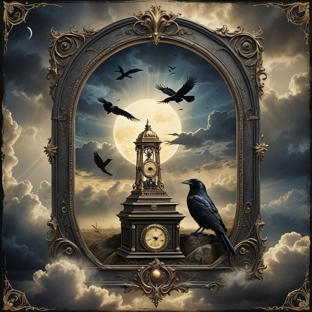 Gothic Album Cover with Raven and Gramophone