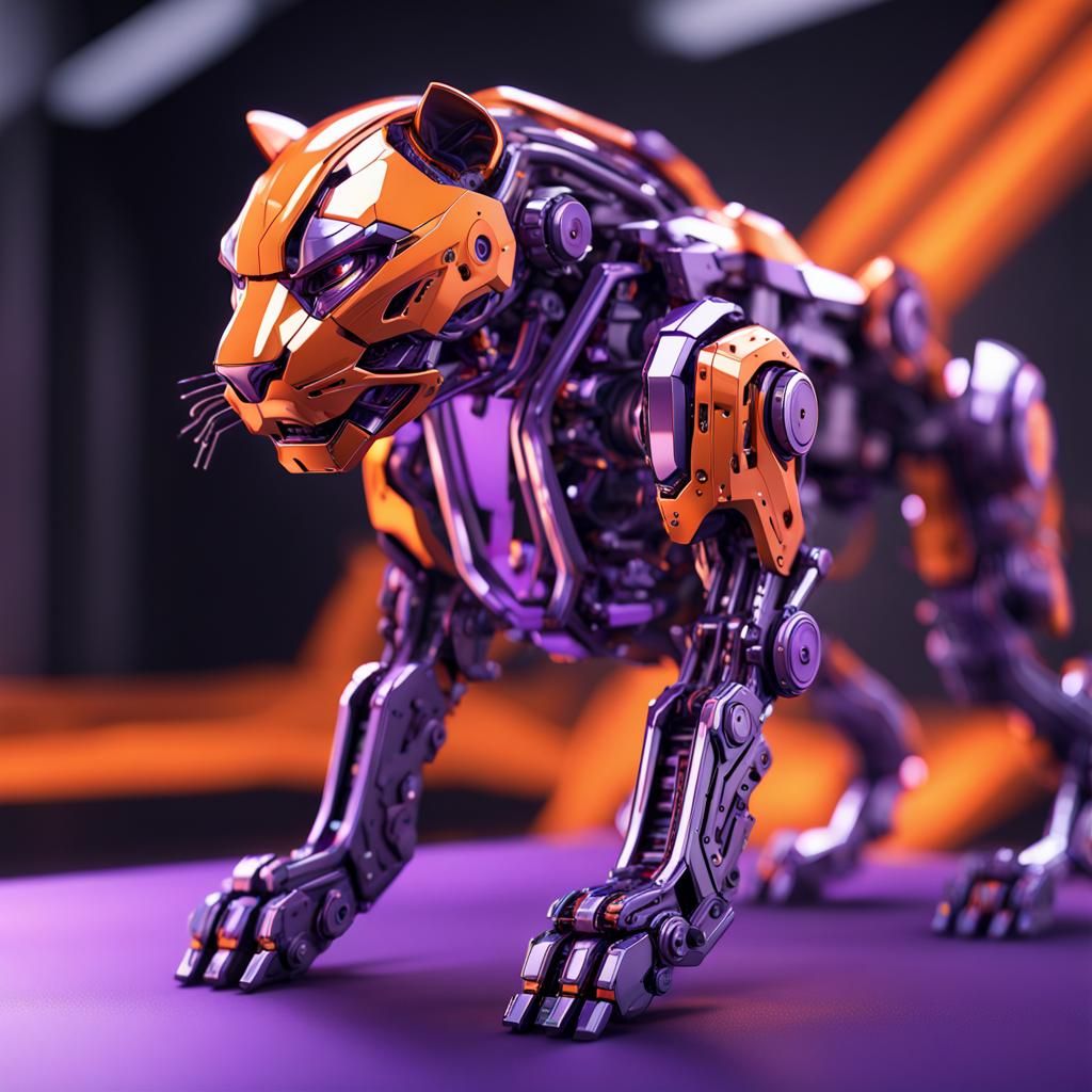 Futuristic Orange and Purple Mechanical Panther