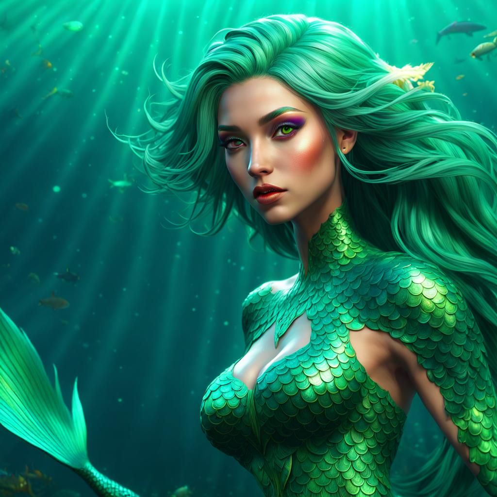 Enchanting Mermaid in a Detailed Underwater Scene