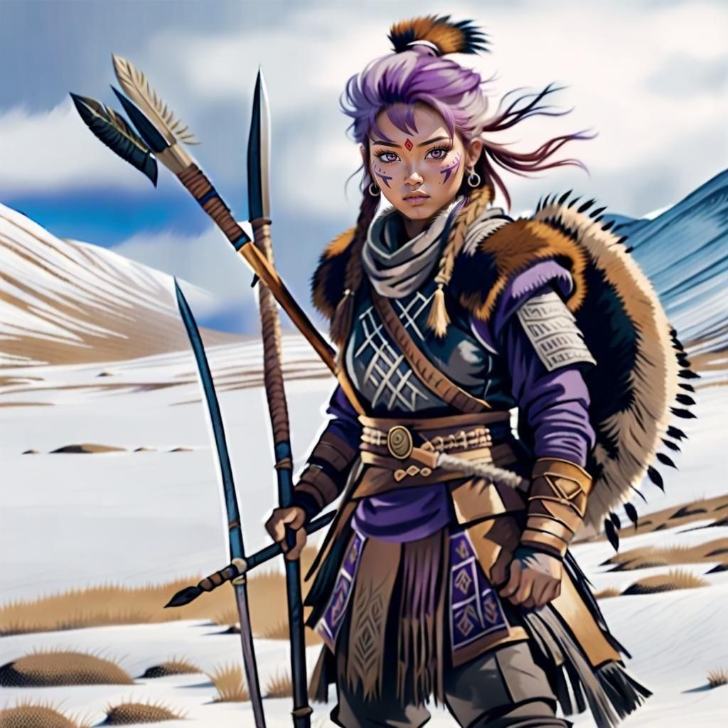 Young and beautiful Mongolian tribal princess warrior