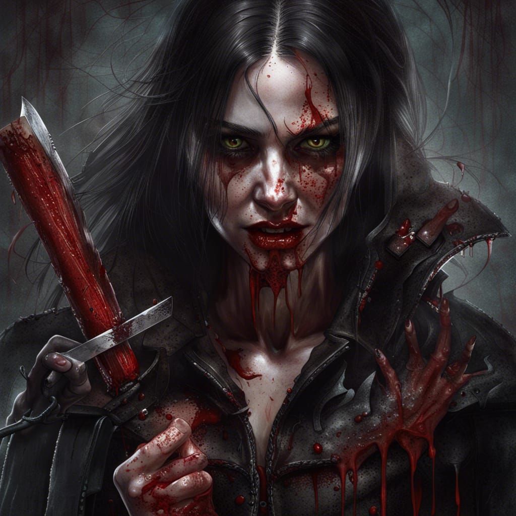 Vampire Portrait with Hatchets in Hyperdetailed Horror Art