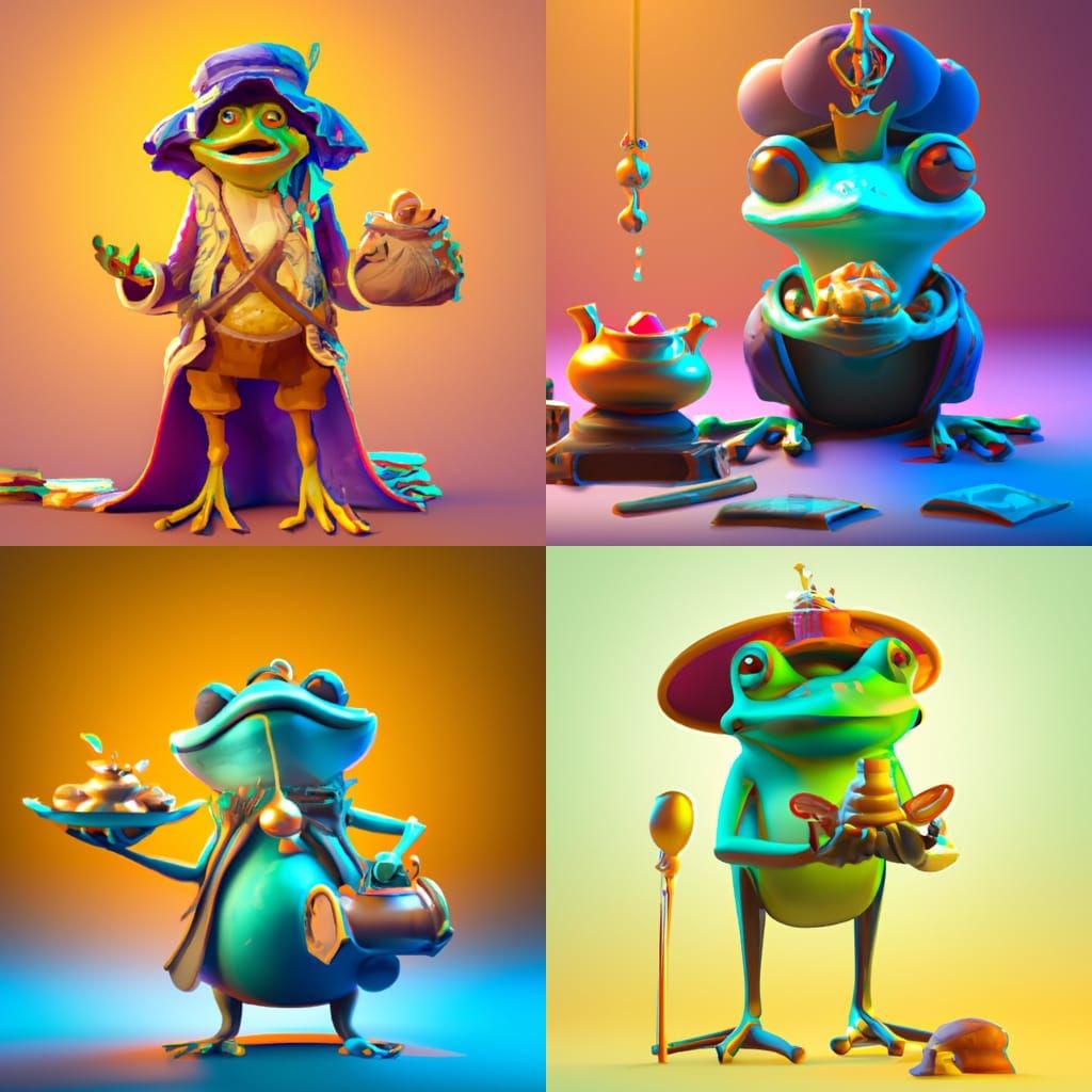 Charming Fantasy Frog Merchant in 3D Style