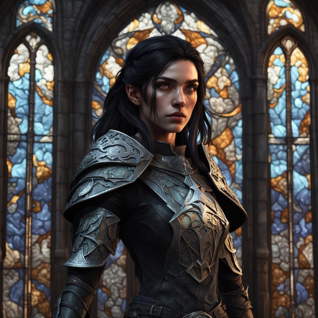 Dark Elf Warrior with Stained Glass, Digital Art