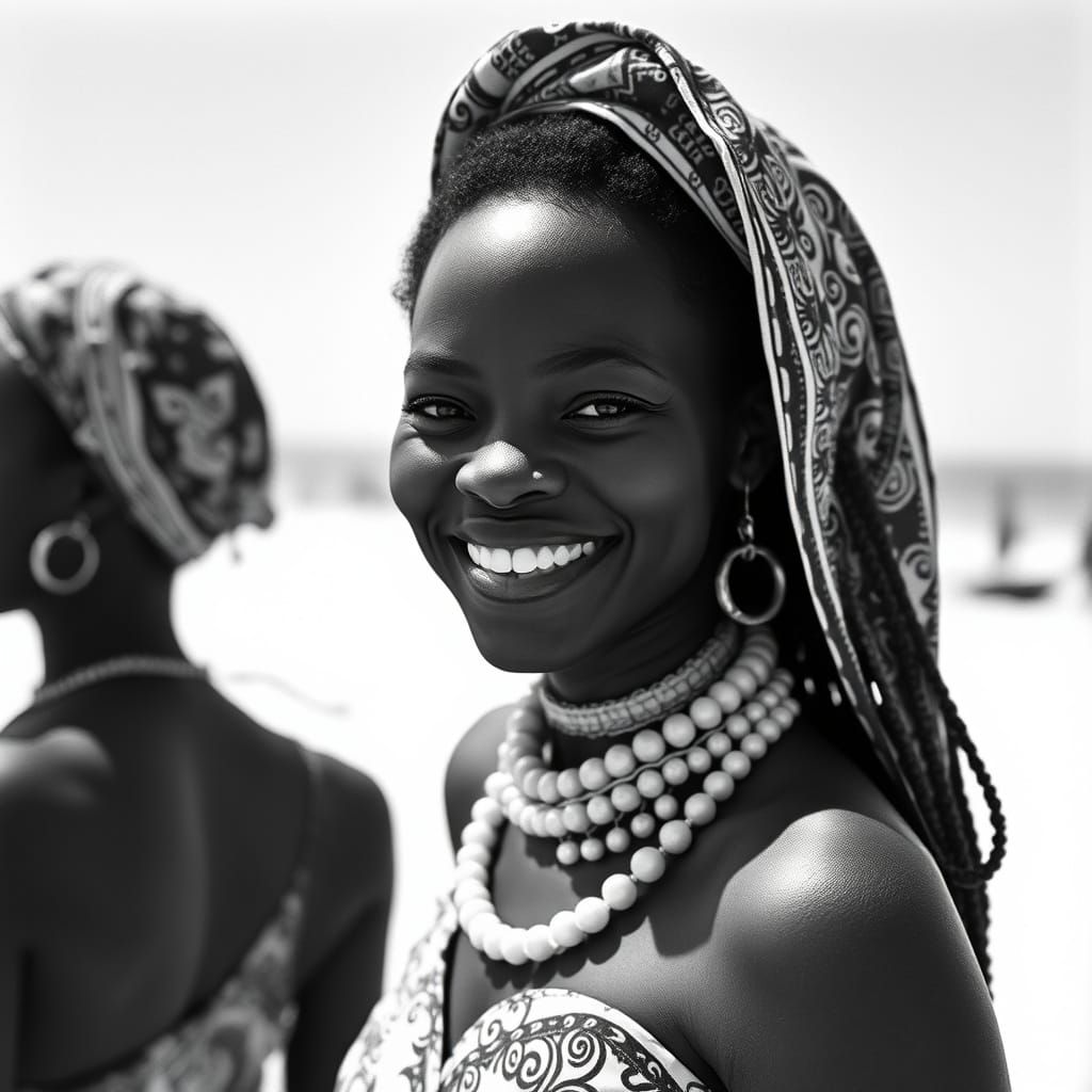 Smiling Black Woman on Senegalese Beach, 1960s Photo