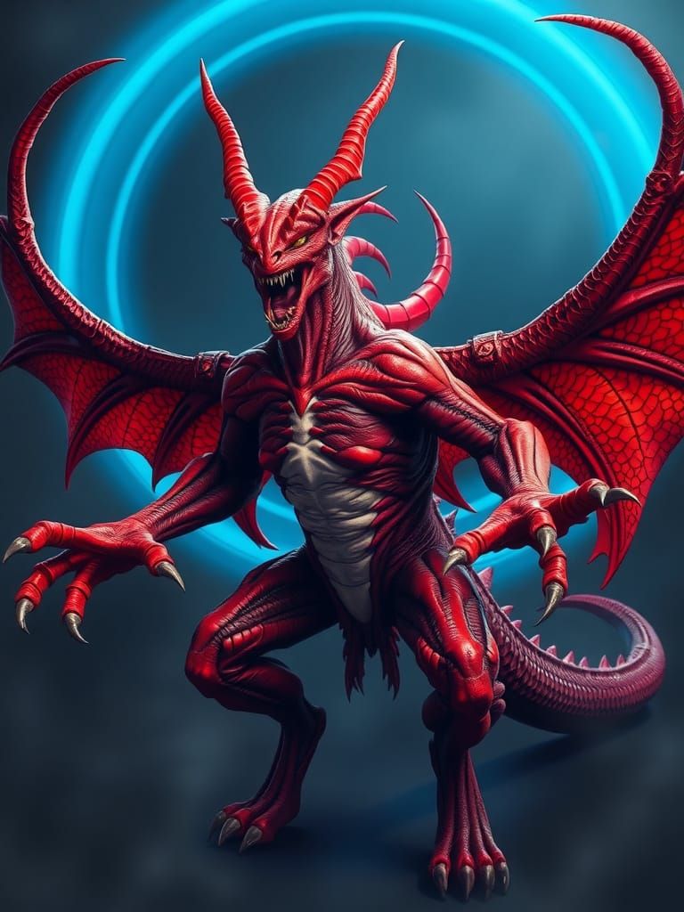 Powerful Red Demon with Glowing Blue Halo