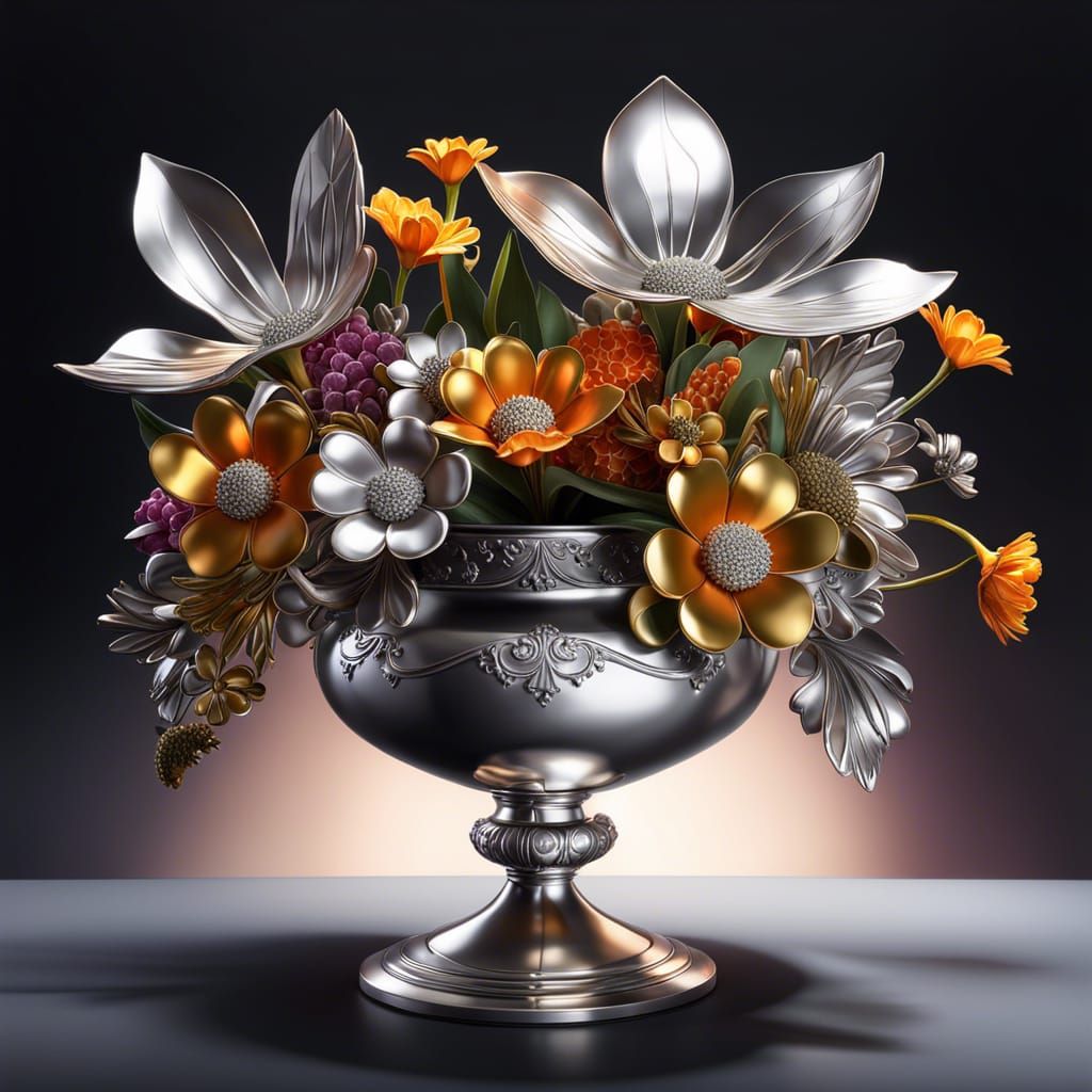 Metallic Flowers Still Life in Magical Realism