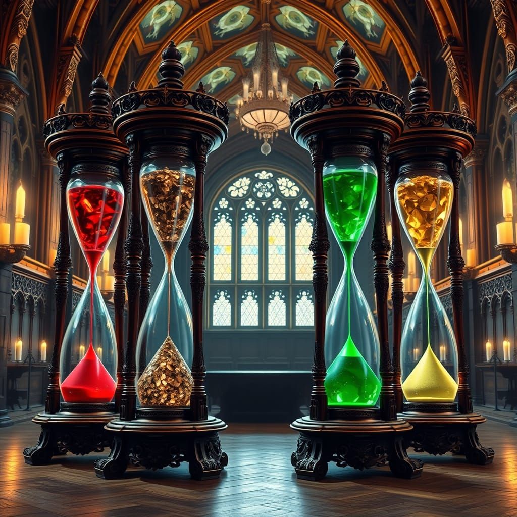 Ornate Hourglasses in Hogwarts Great Hall