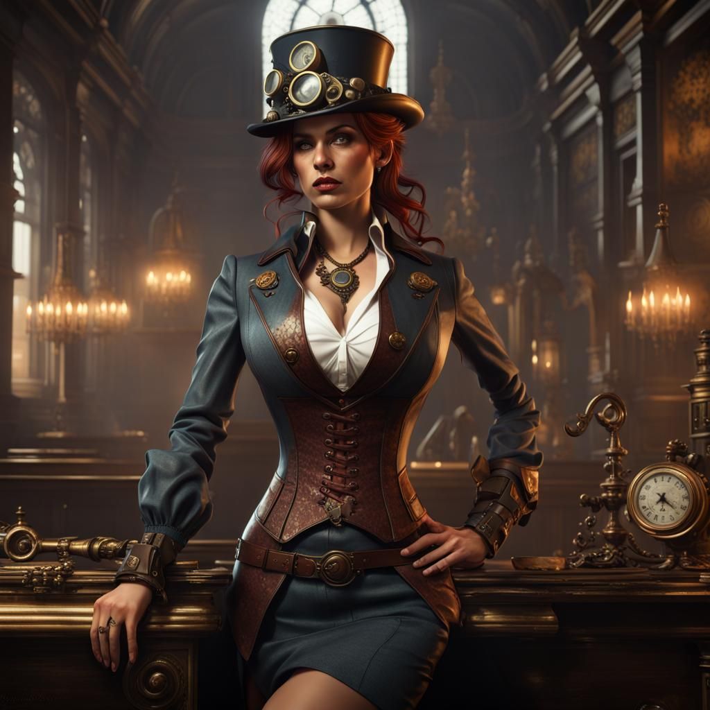 Steampunk Mafia Woman Boss: Hyperrealistic Dark Fantasy