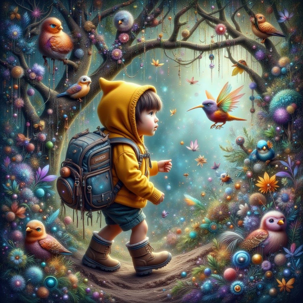 Child's Adventure in a Whimsical Forest