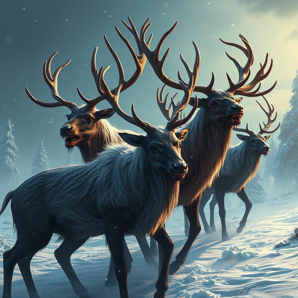 Monstrous Reindeer Rise Against Santa in Dark Fantasy