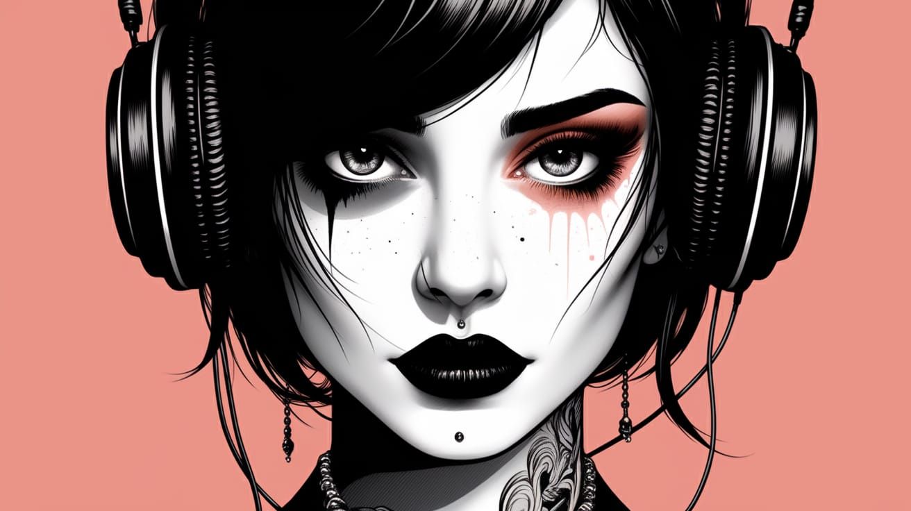 Gothic Japanese Woman in Monochromatic Shadows