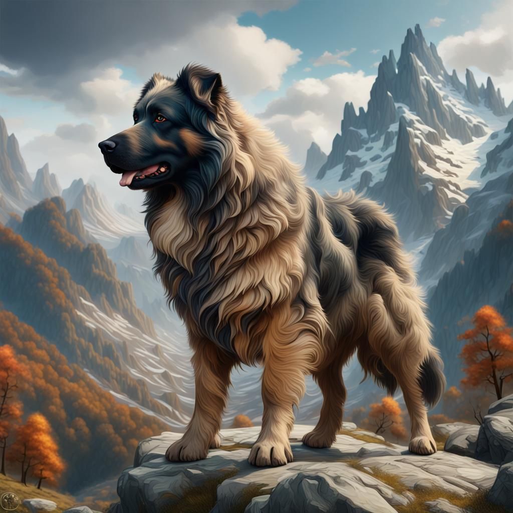 Picasso Style Shepherd in Bavarian Mountains