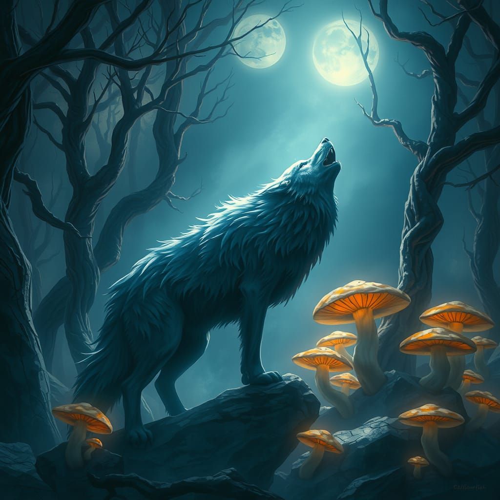 Ethereal Wolf in Moonlit Marble Hinterland