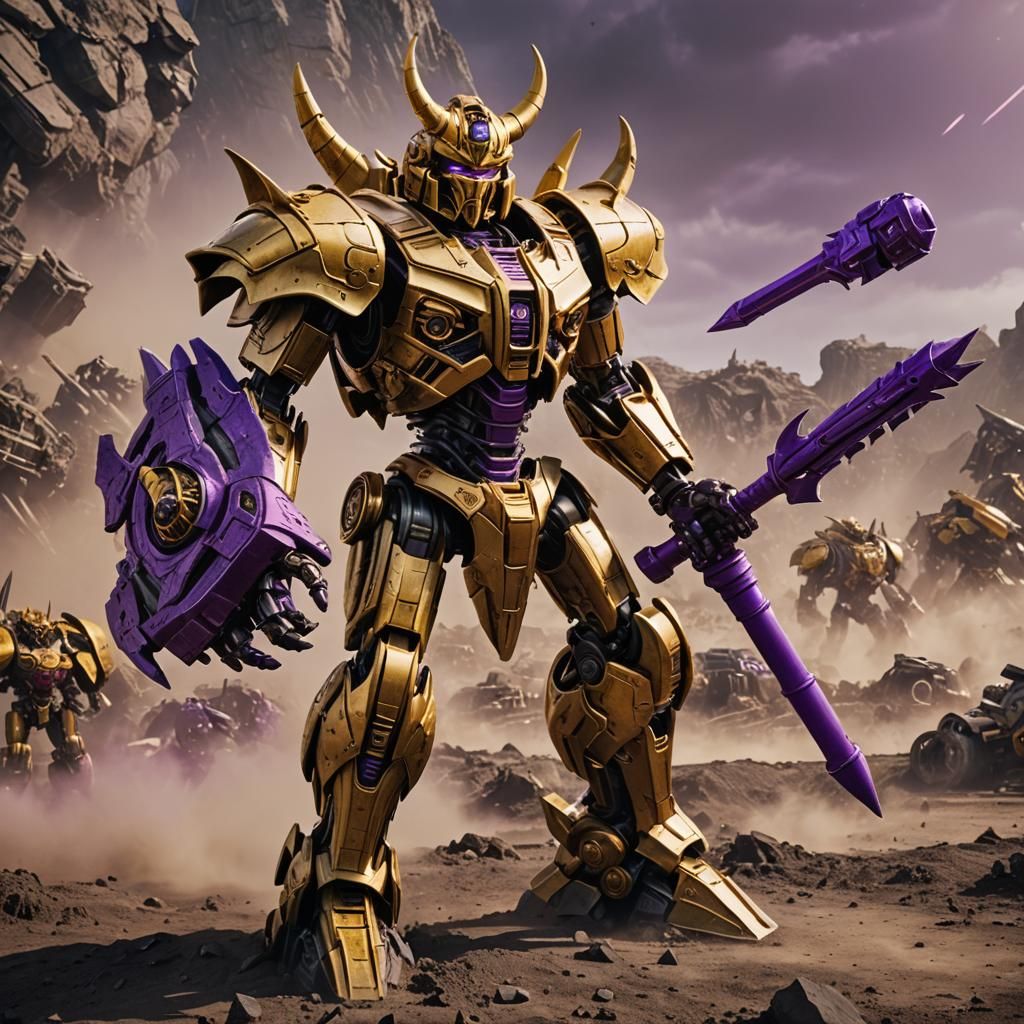 Golden Bionicle Warrior with Hammer on Battlefield