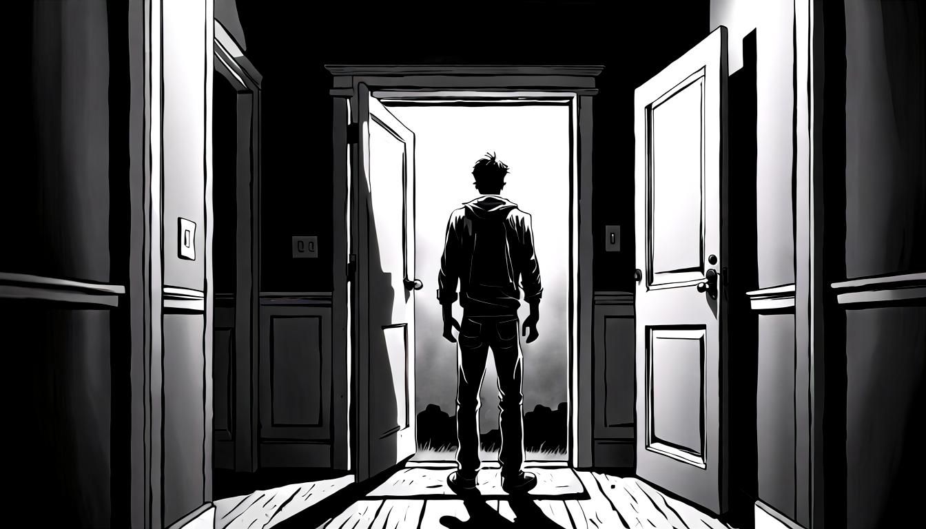 Dark Comic: Man in Doorway, Black and White