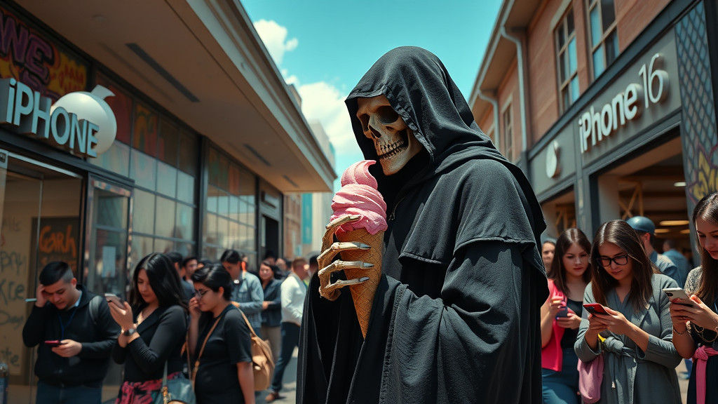 Grim Reaper Waits for iPhone in Polychromatic CG Art