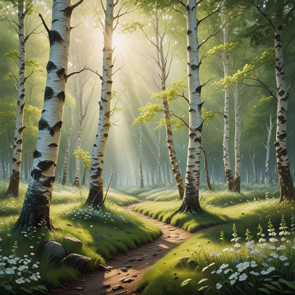 Gentle Spring Forest in Oil Painting Style