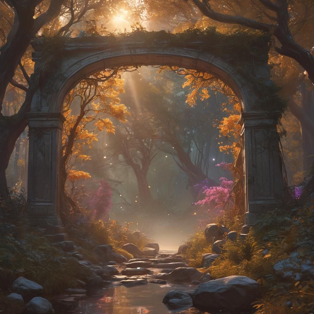 Ethereal Celestial Archway in Mystical Forest