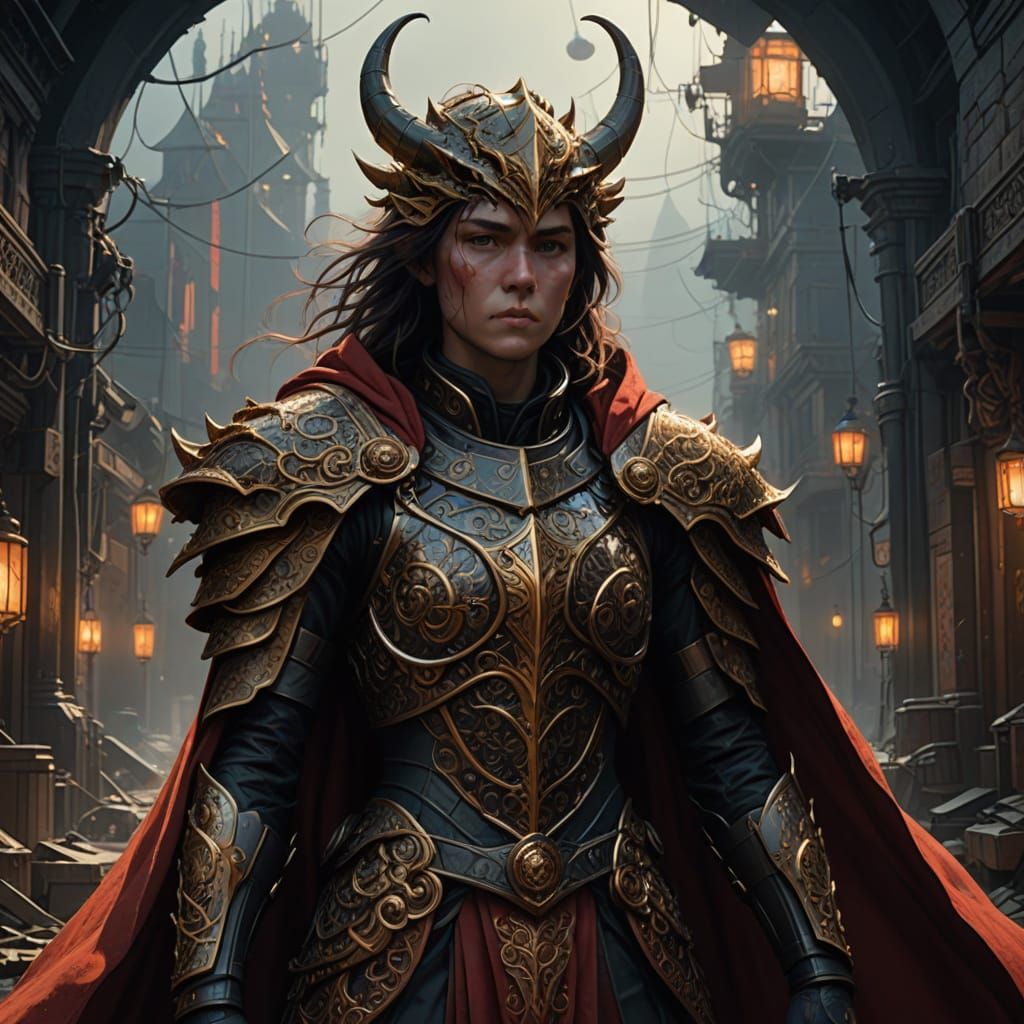 Baroque Warrior Confronts Majestic Copper Dragon