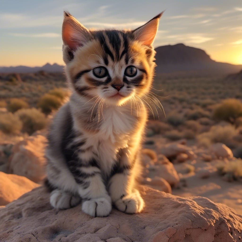 Grumpy Kitten at Desert Sunset