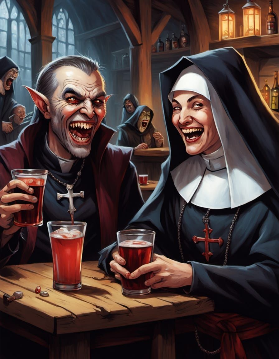 Vampire and Nun Share Laughs in Tavern