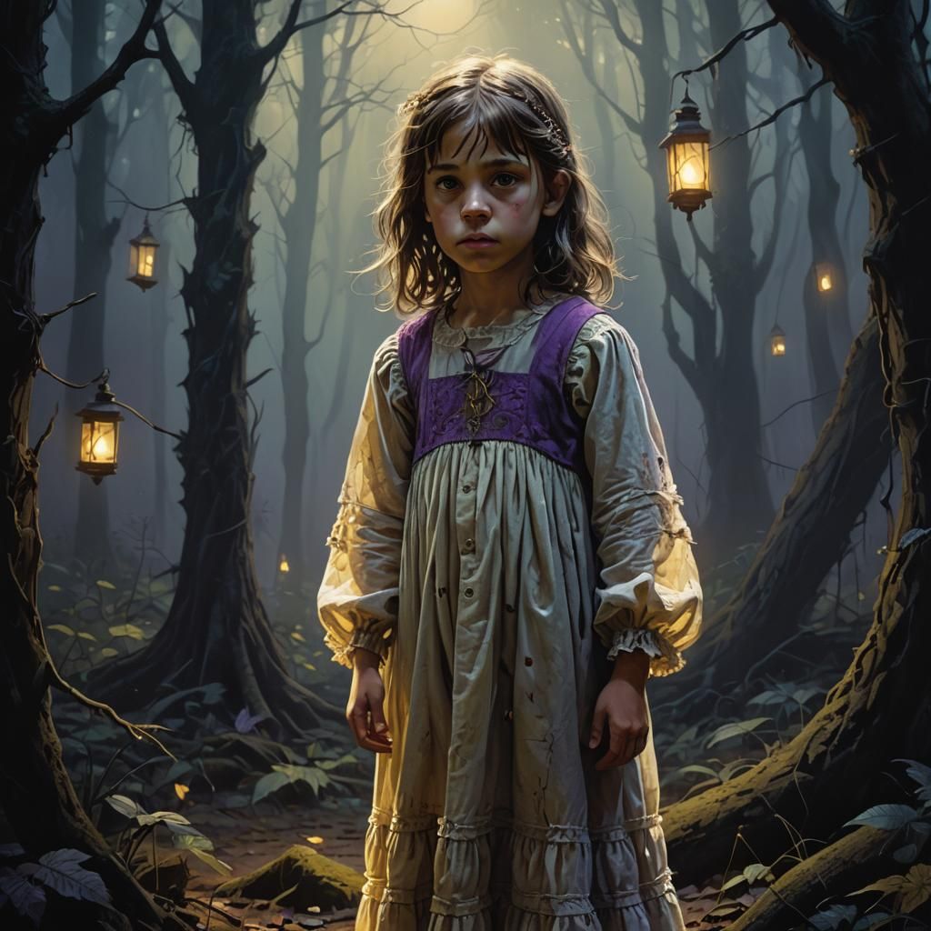 Child in Mystical Forest, Dark Fantasy Concept Art