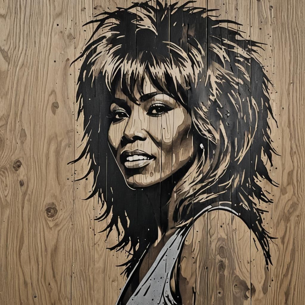 Tina Turner Wood Carving in Grayscale