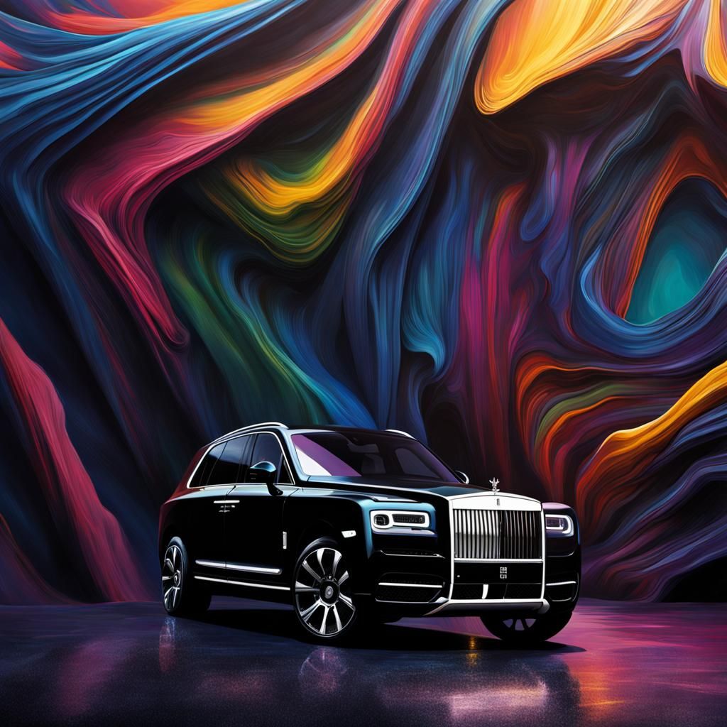 Black Rolls Royce Cullinan in Hyperrealistic Splash Art